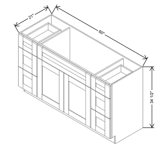 Modernform Cabinet Slate Shaker 60" W X 34 1/2" H X 21" D Combo Cabinet 2 Doors/6 Drawers/1 False Front