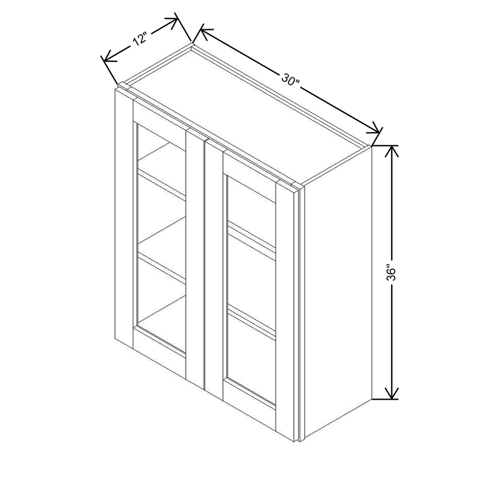 Modernform Cabinet Slate Shaker 30" W X 36" H X 12" D Double Glass Door Wall Cabinet
