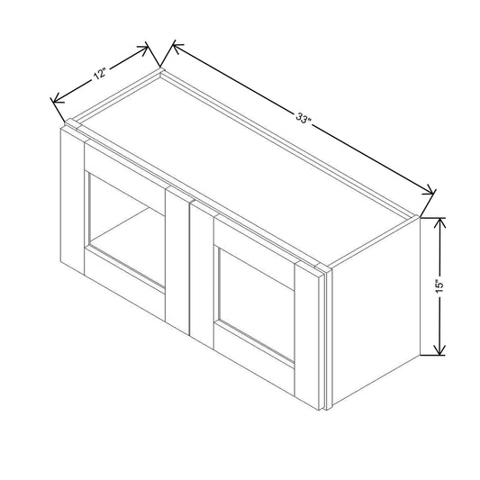 Modernform Cabinet Natural Shaker 33" W X 15" H X 12" D Double Glass Door Wall Cabinet