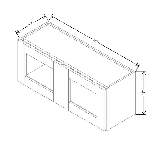 Modernform Cabinet White Shaker 36" W X 15" H X 12" D Double Glass Door Wall Cabinet