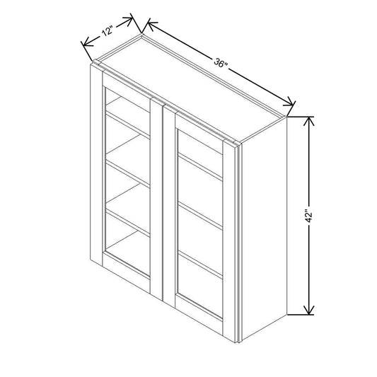 Modernform Cabinet Natural Shaker 36" W X 42" H X 12" D Double Glass Door Wall Cabinet