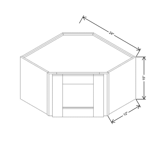 Modernform Cabinet Slate Shaker 24" W X 15" H X 12" D Diagonal Corner Glass Door Wall Cabinet