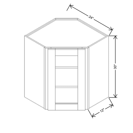 Modernform Cabinet Slim Dove White 24" W X 30" H X 12" D Wall Diagonal Corner Glass Door Cabinet