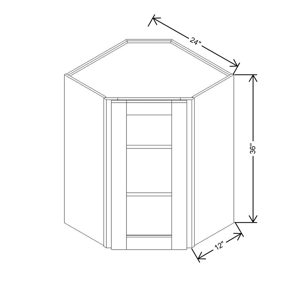 Modernform Cabinet Slim Dove White 24" W X 36" H X 12" D Wall Diagonal Corner Glass Door Cabinet