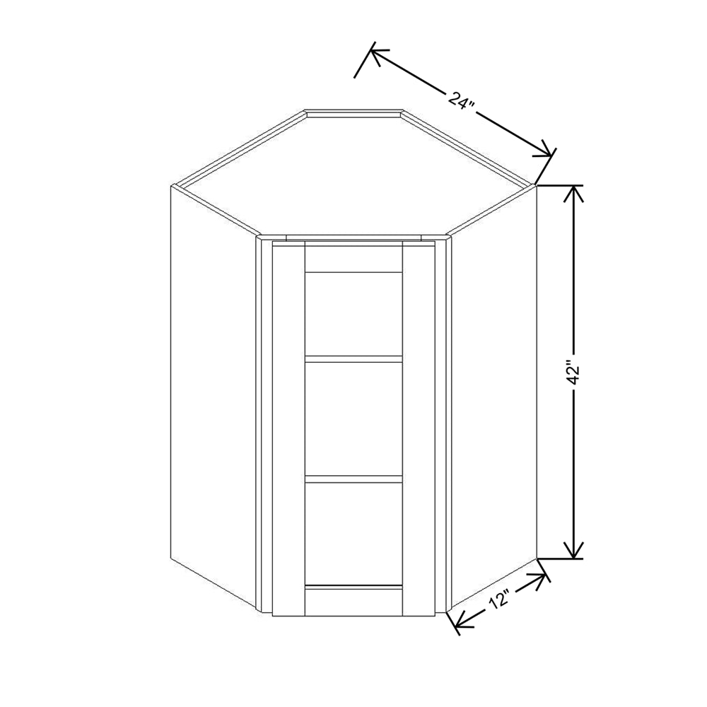 Modernform Cabinet Slate Shaker 24" W X 42" H X 12" D Wall Diagonal Corner Glass Door Cabinet