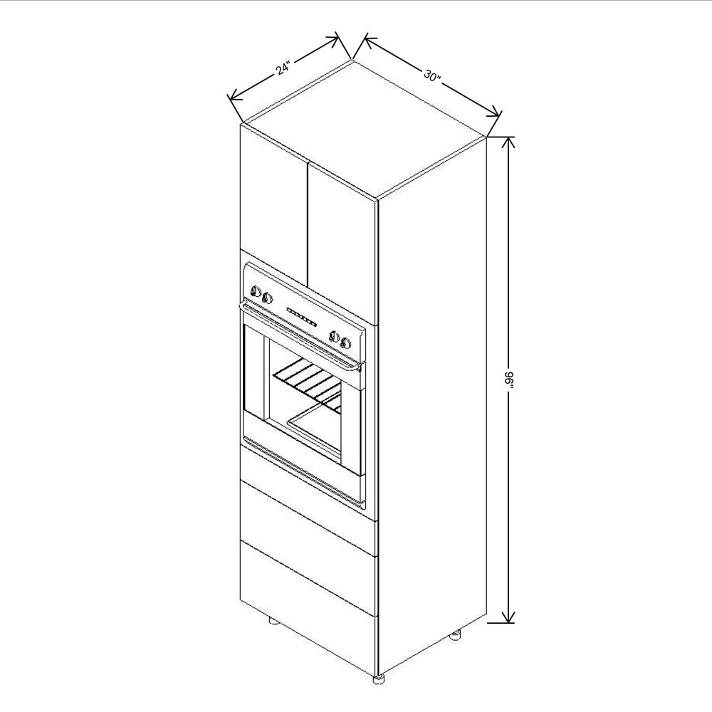 Fabuwood Illume Catalina Bianco Gloss 2 96"H Single Oven w/3 Drawers