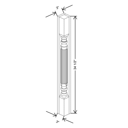 CNC Concord Park Ave Ocean 3" W X 34 1/2" H Corner Post Fluted