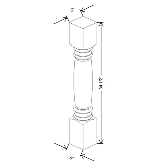CNC Concord Fashion White 5" W X 34 1/2" H Large Turnpost