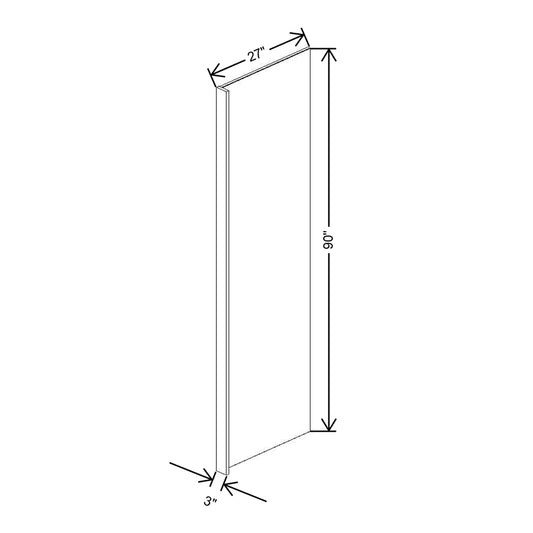 J&K White Shaker S8 Refrigerator Panel w/Return Filler 3" W x 90" H x 27" D