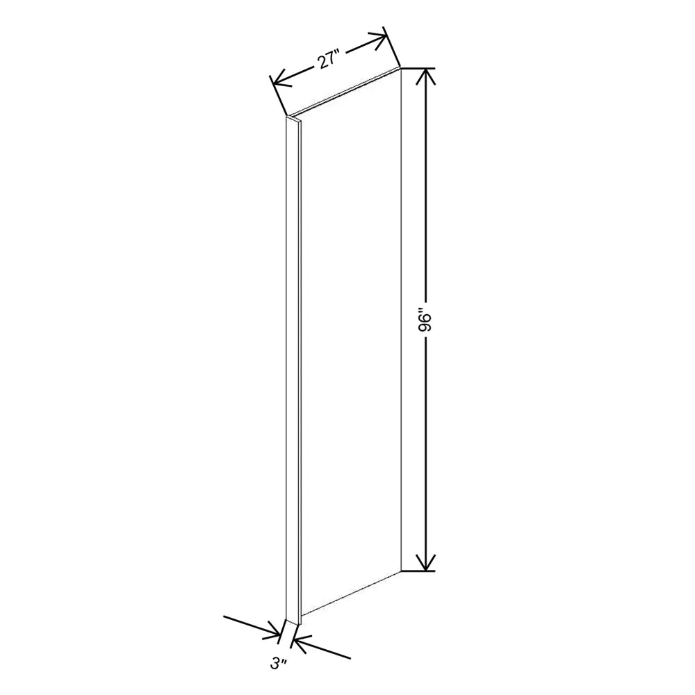 J&K White Shaker S8 Refrigerator Panel w/Return Filler 3" W x 96" H x 27" D