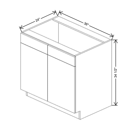 CNC Classic Milano Obsidian 36" W 2 Drawer Front Double Door Sink Base Cabinet