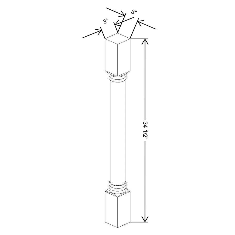 J&K White Shaker S8 Full Turn Post 3"W x 34 1/2" H x 3" D