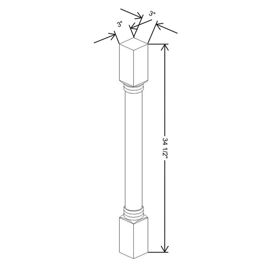 J&K White Shaker S8 Full Turn Post 3"W x 34 1/2" H x 3" D