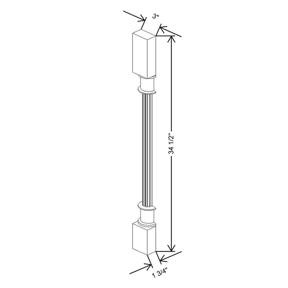 Cubitac Basic Oxford Pastel 3" W X 1 1/2" D X 34 1/2" H Fluted Spindle Base