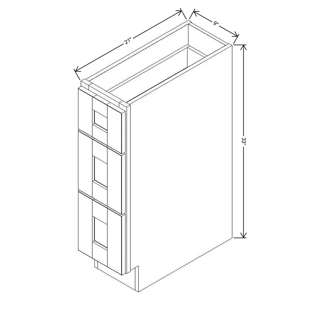 J&K White Shaker S8 Vanity 3 Drawer Base 09" W x 33" H x 21" D