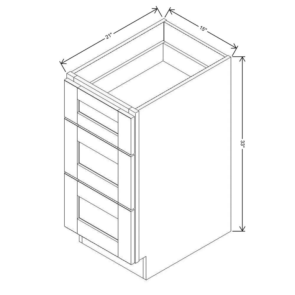 J&K White Shaker S8 Vanity 3 Drawer Base 15" W x 33" H x 21" D