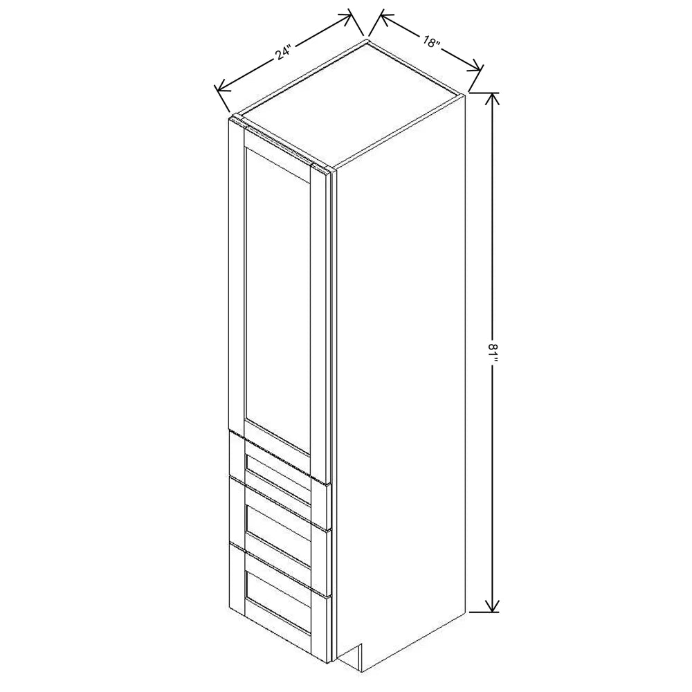 J&K Greige K3 Vanity Linen with bottom Drawers 18" W x 81" H x 24" D