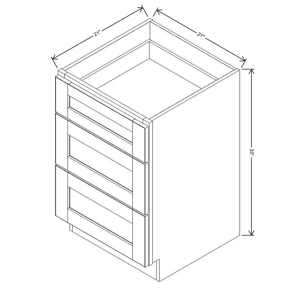 J&K White Shaker S8 Vanity 3 Drawer Base 21" W x 33" H x 21" D