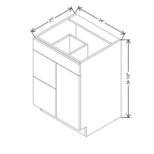 CNC Luxor 5-Piece Smoky Grey 24" W Single Door 2 Drawers Left Vanity Sink Base Cabinet