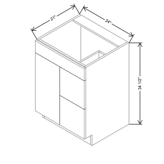 CNC Classic Broadway Driftwood 24" W Single Door 2 Drawers Right Vanity Sink Base Cabinet