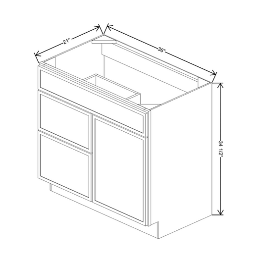 Cubitac Prestige Dover Latte 36"W X 21"D Vanity Sink Base With Drawers