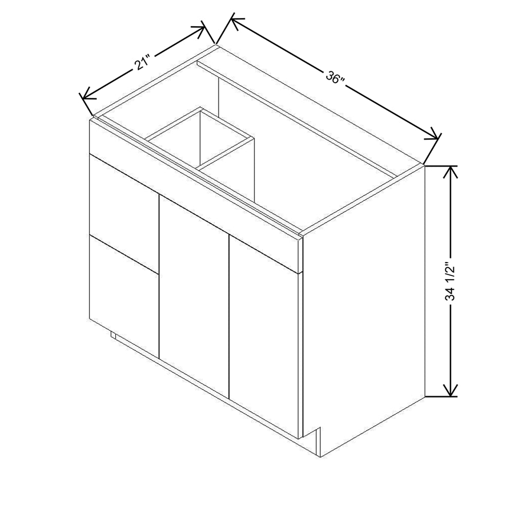 CNC Concord Fashion White 36" W Double Door 2 Drawers Left Vanity Sink Base Cabinet