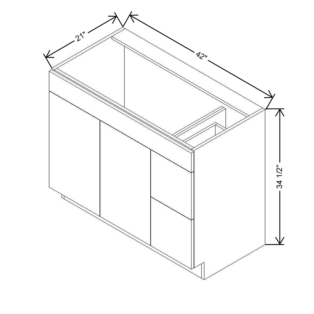 CNC Classic Highland White 42" W Double Door 2 Drawers Right Vanity Sink Base Cabinet