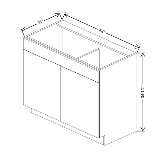 CNC Concord Sydney White 42" W x 34 1/2" H X 21" D Double Door Vanity Sink Base Cabinet