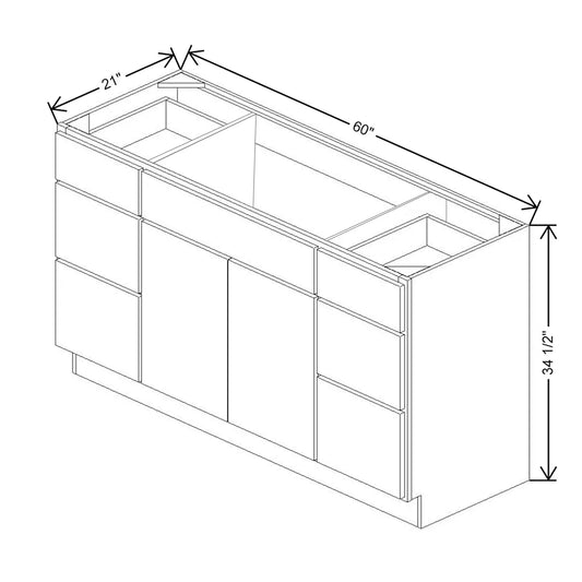 CNC Luxor 5-Piece White 60" W Vanity Drawer Single Sink Base Cabinet