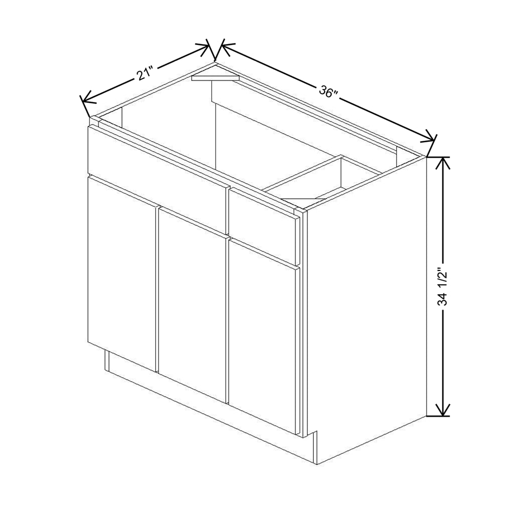 CNC Luxor 5-Piece Smoky Grey 36" W 3 Door Vanity Base Cabinet