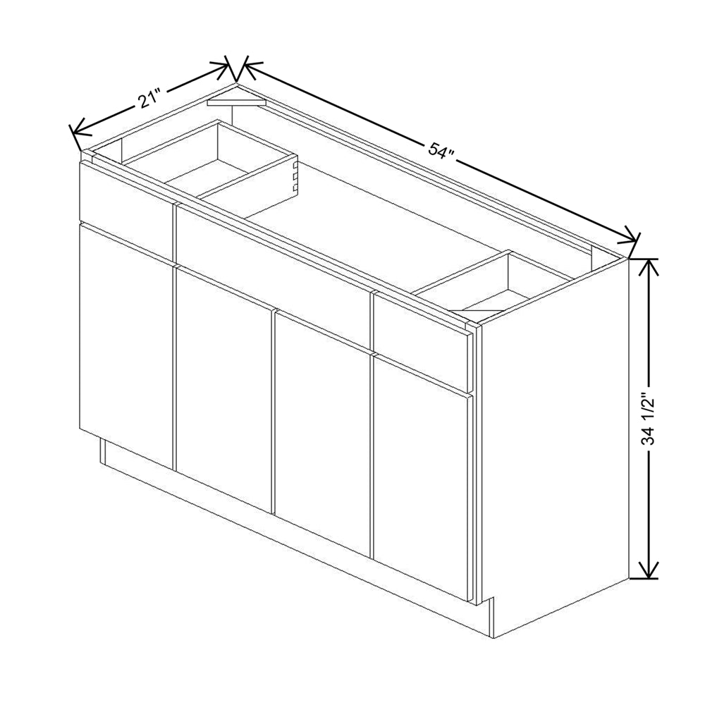 CNC Luxor 5-Piece Smoky Grey 54" W Four Door Vanity Base Cabinet