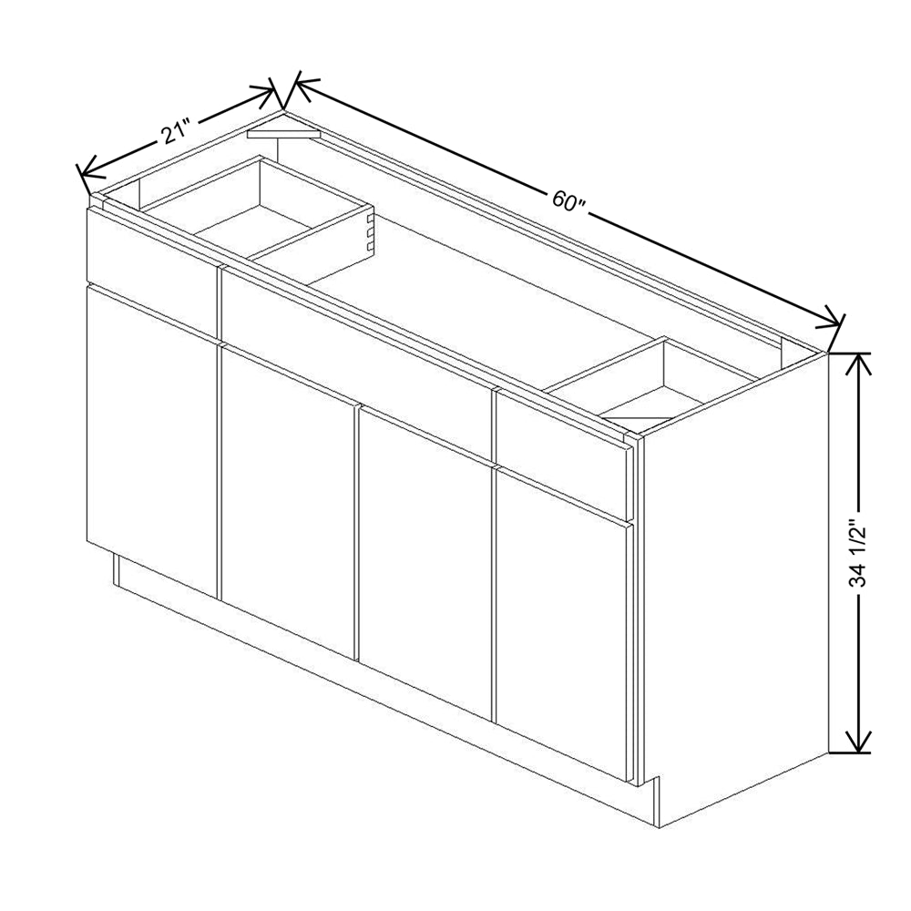 CNC Luxor 5-Piece Smoky Grey 60" W Four Door Vanity Base Cabinet