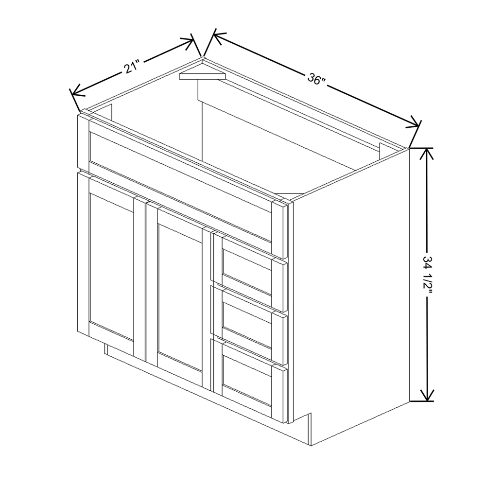 Wolf Classic Dartmouth Pewter Paint 36"W Vanity Combo - Left Drawers