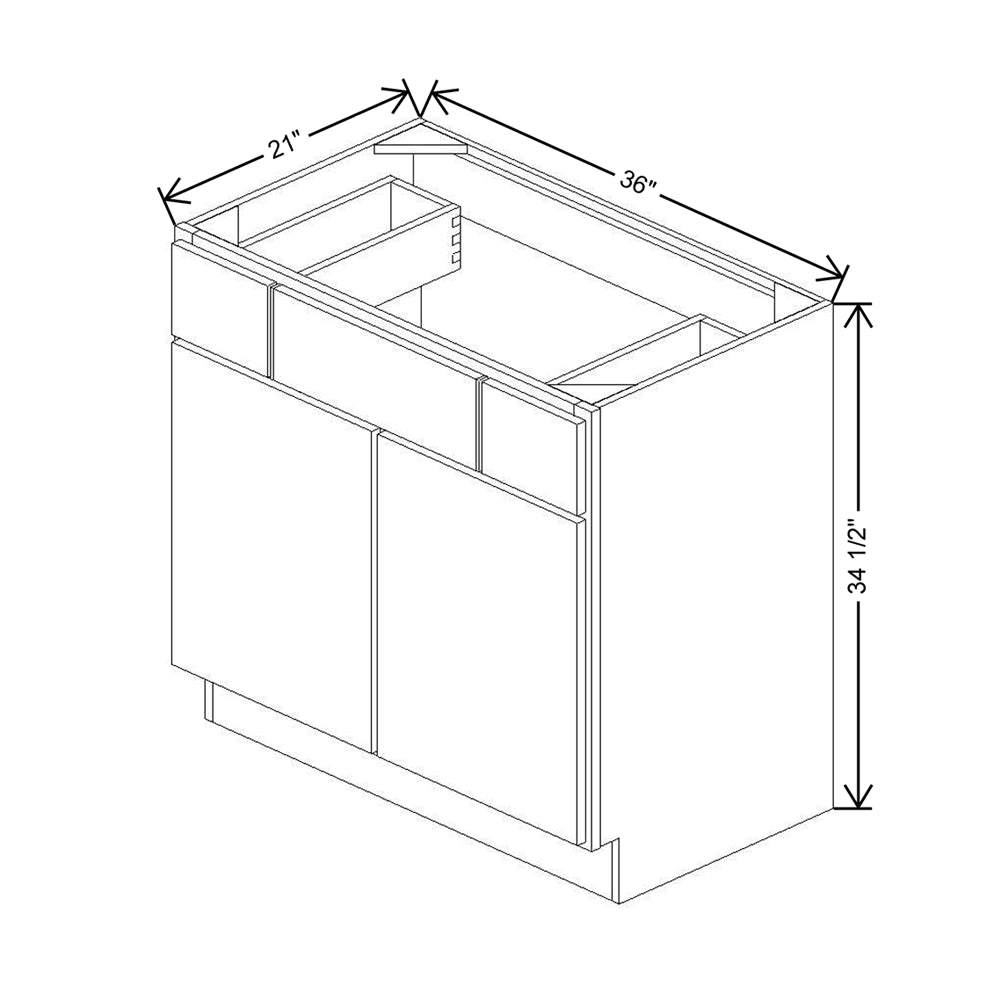 CNC Luxor 5-Piece Smoky Grey 36" W 2 Drawer Vanity Sink Base Cabinet