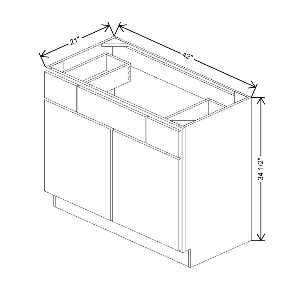 CNC Luxor 5-Piece Smoky Grey 42" W 2 Drawer Vanity Sink Base Cabinet