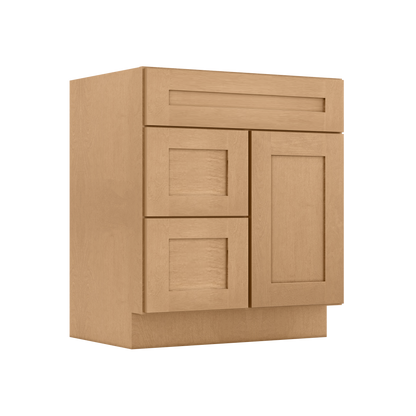 Vanity Sink Base Cabinet with Left Drawers 30 Inch Wide x 21 Inch Deep x 34 1/2 Inch High Shaker Toffee Series