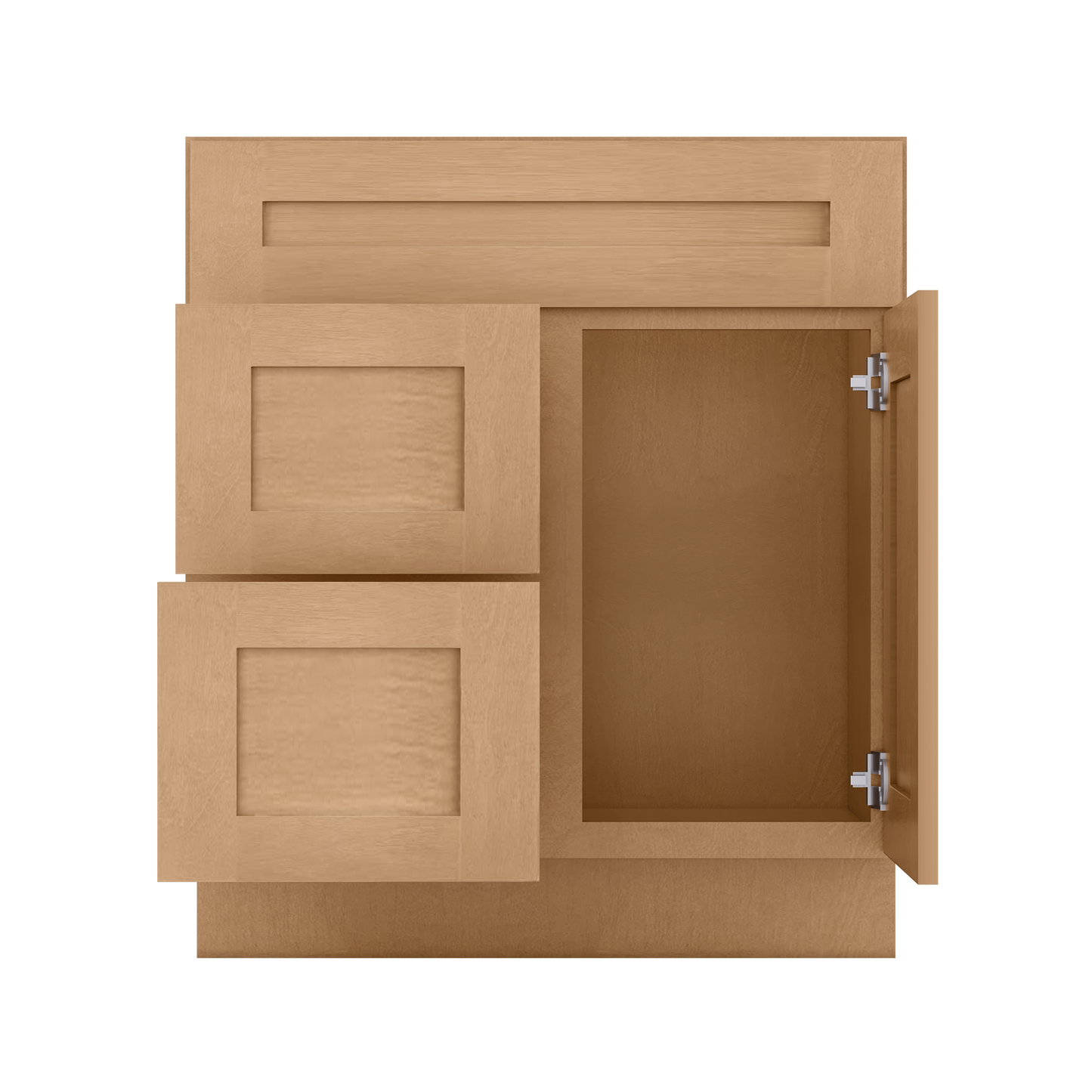 Vanity Sink Base Cabinet with Left Drawers 30 Inch Wide x 21 Inch Deep x 34 1/2 Inch High Shaker Toffee Series