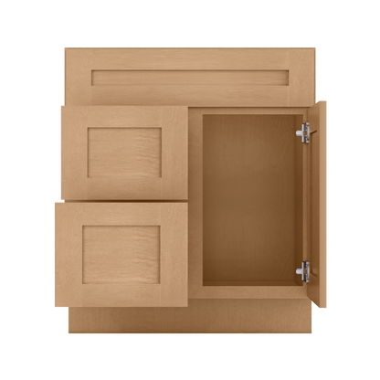 Vanity Sink Base Cabinet with Left Drawers 30 Inch Wide x 21 Inch Deep x 34 1/2 Inch High Shaker Toffee Series