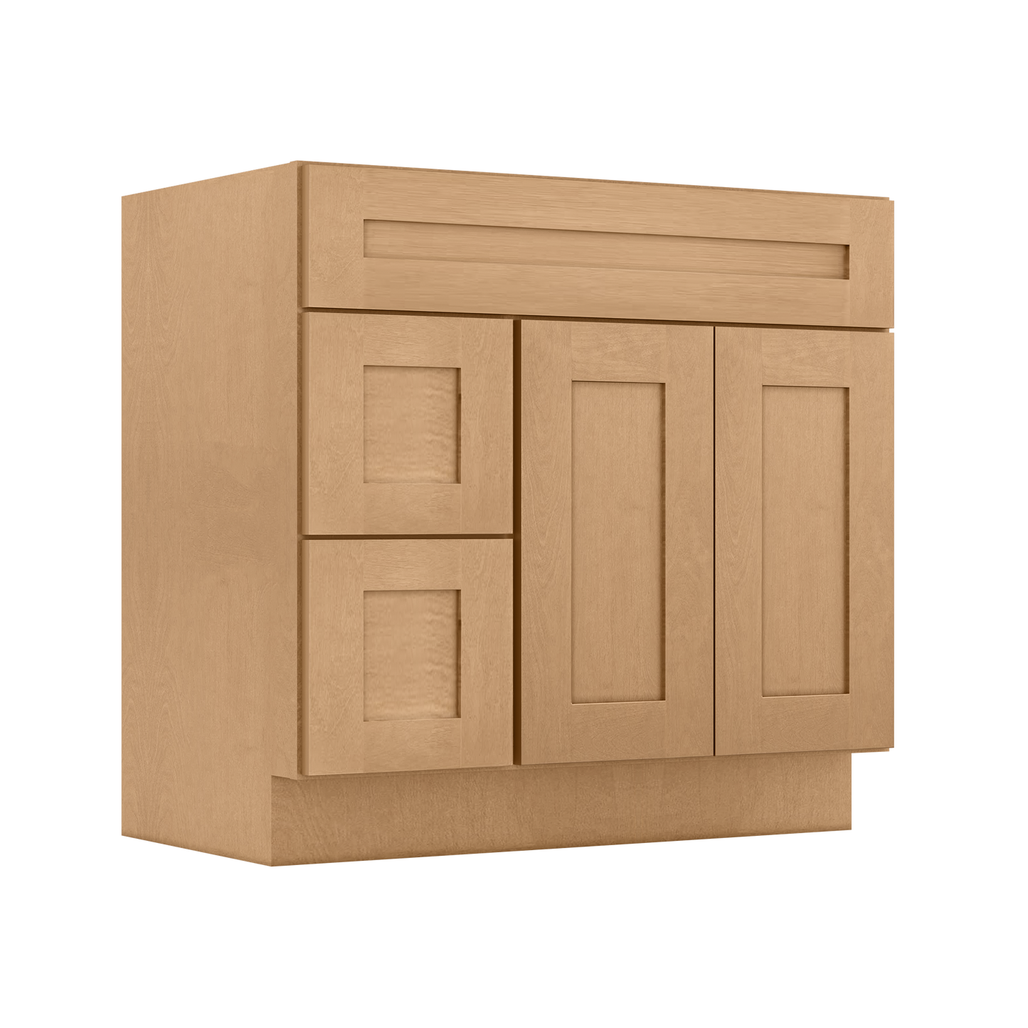 Vanity Sink Base Cabinet with Left Drawers 36 Inch Wide x 21 Inch Deep x 34 1/2 Inch High Shaker Toffee Series