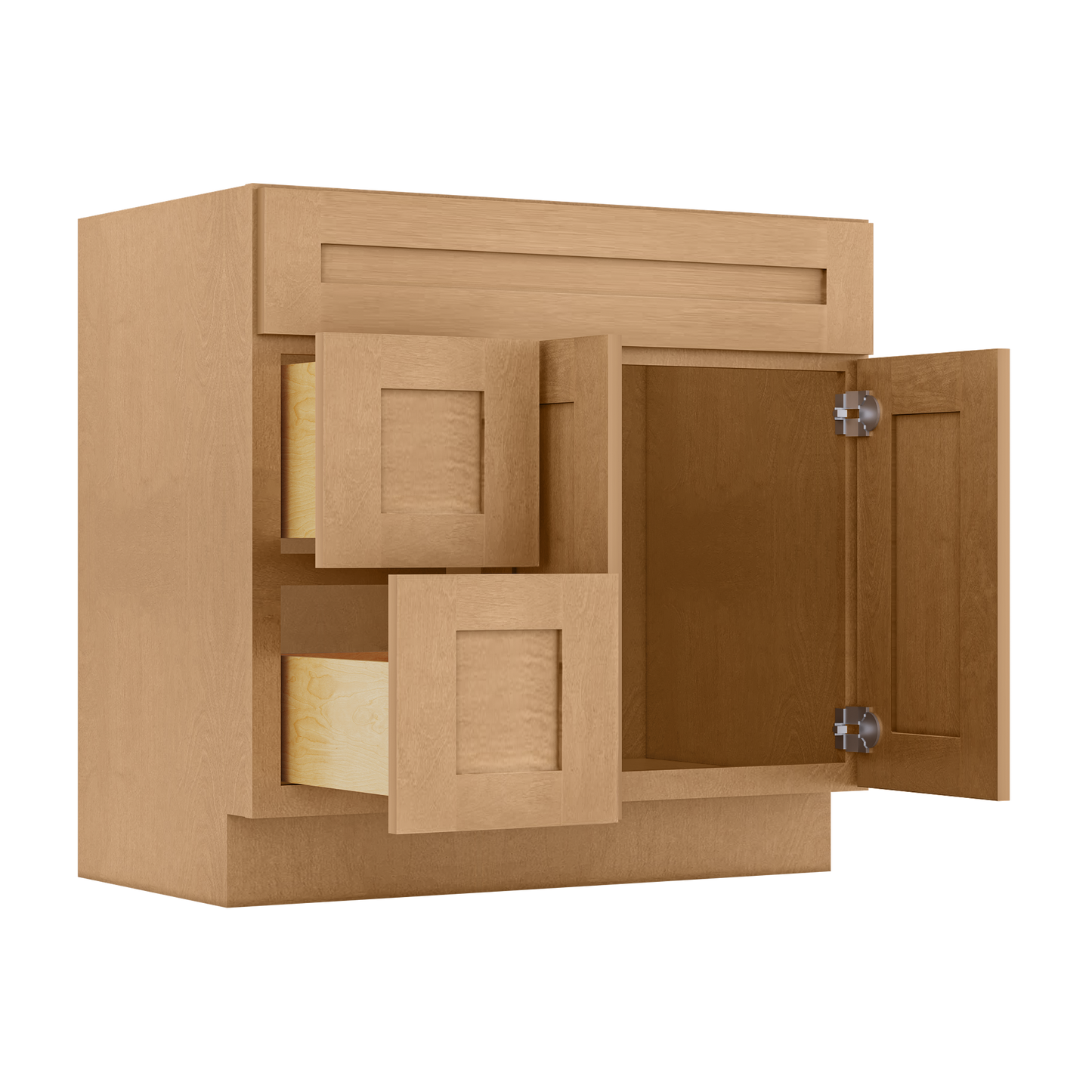 Vanity Sink Base Cabinet with Left Drawers 36 Inch Wide x 21 Inch Deep x 34 1/2 Inch High Shaker Toffee Series