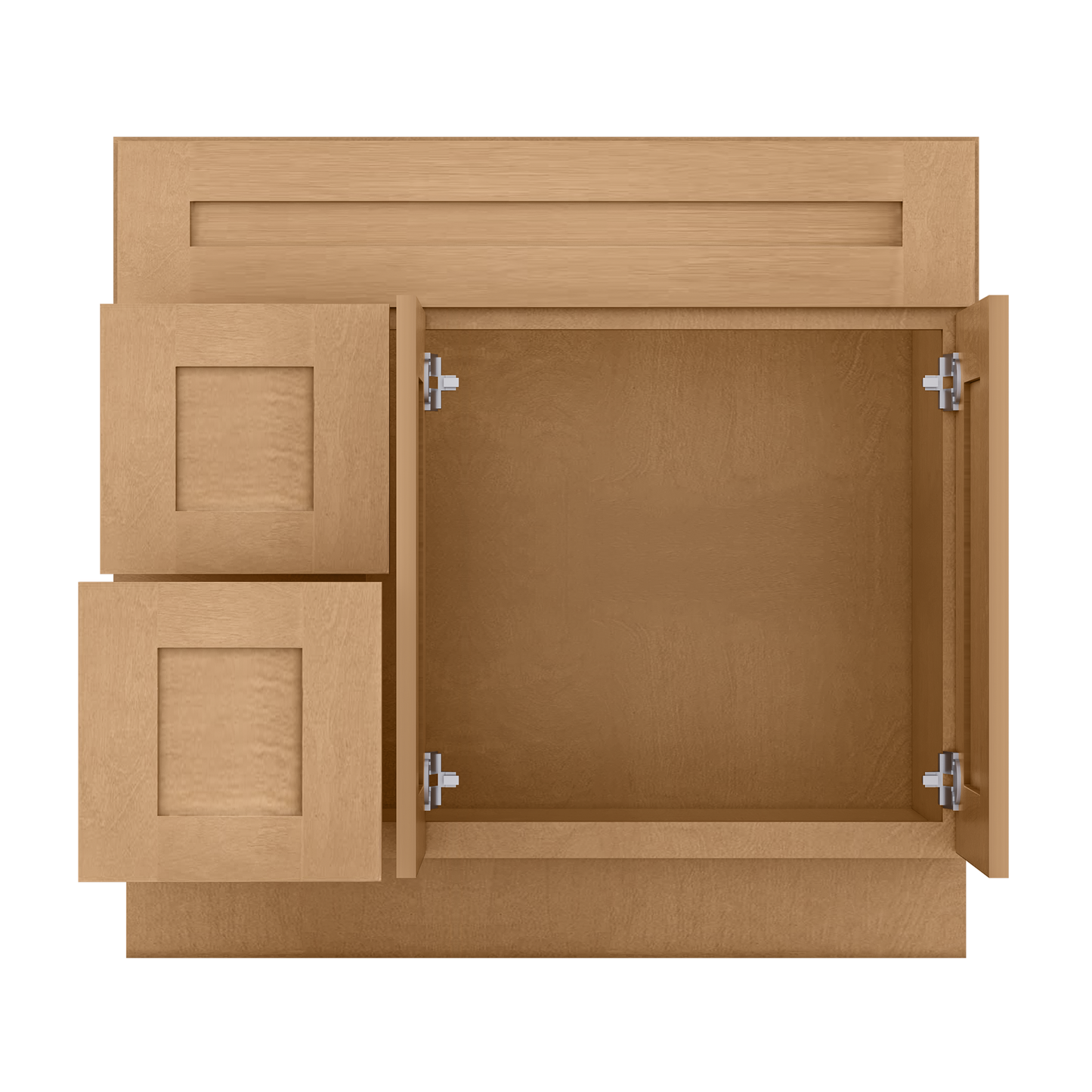 Vanity Sink Base Cabinet with Left Drawers 36 Inch Wide x 21 Inch Deep x 34 1/2 Inch High Shaker Toffee Series