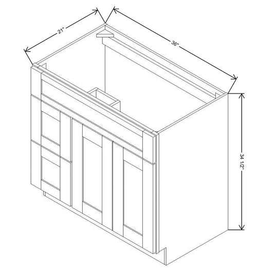 Fabuwood Allure Luna Indigo 36" W X 34 1/2" H X 21" D Vanity Combo Single Sink w/ 1 Door And 2 Drawers Left Cabinet