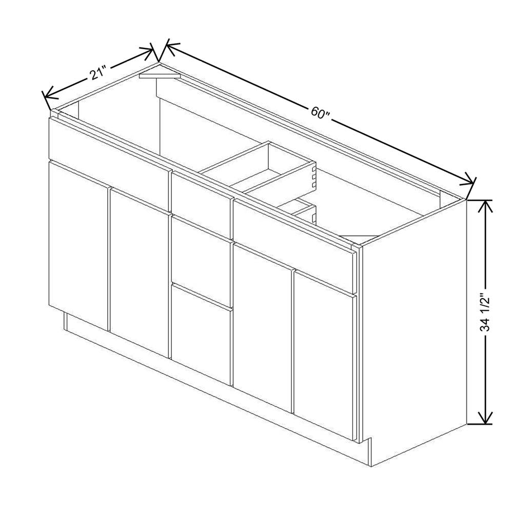 CNC Luxor 5-Piece Smoky Grey 60" W Vanity Drawer Double Sink Base Cabinet