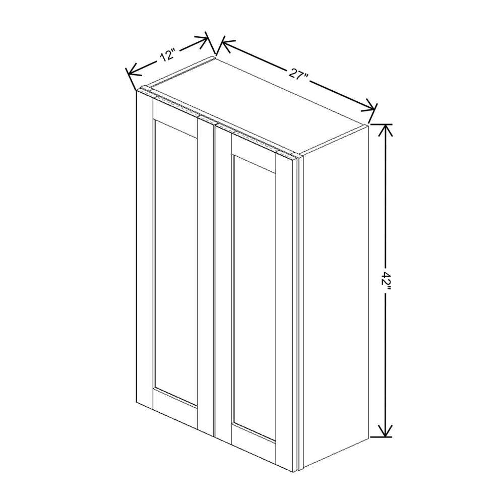 J&K White Shaker S8 Double Door Wall Cabinet - 27" W x 42" H