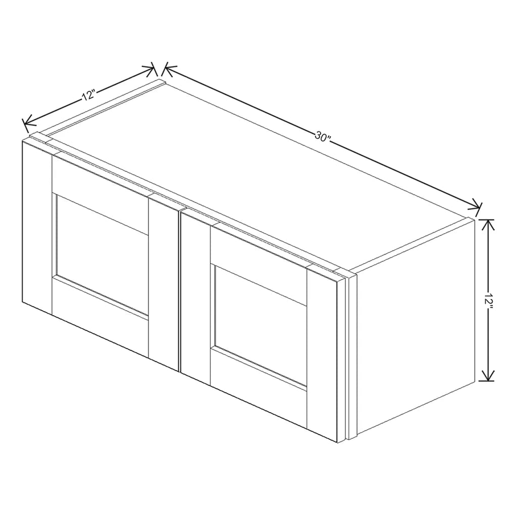 J&K White Shaker S8 Double Door Wall Cabinet - 30" W x 12" H