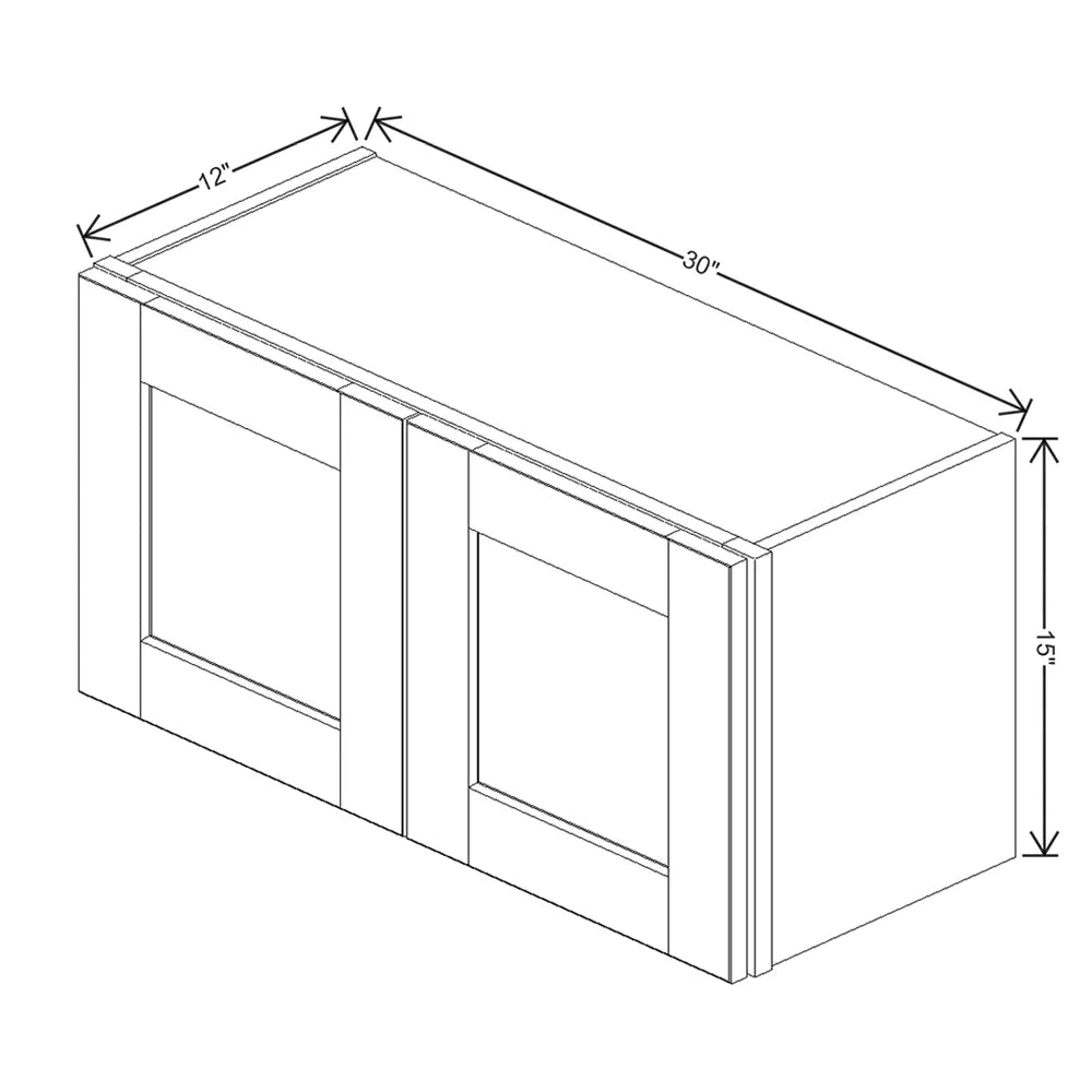 J&K White Shaker S8 Double Door Wall Cabinet - 30" W x 15" H