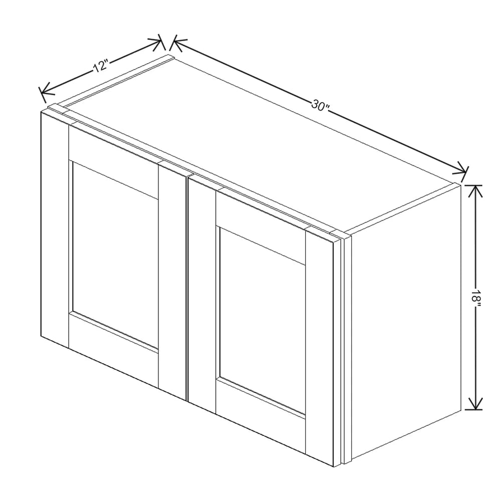 J&K White Shaker S8 Double Door Wall Cabinet - 30" W x 18" H