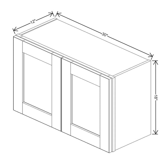 J&K White Shaker S8 Double Door Wall Cabinet - 30" W x 18" H