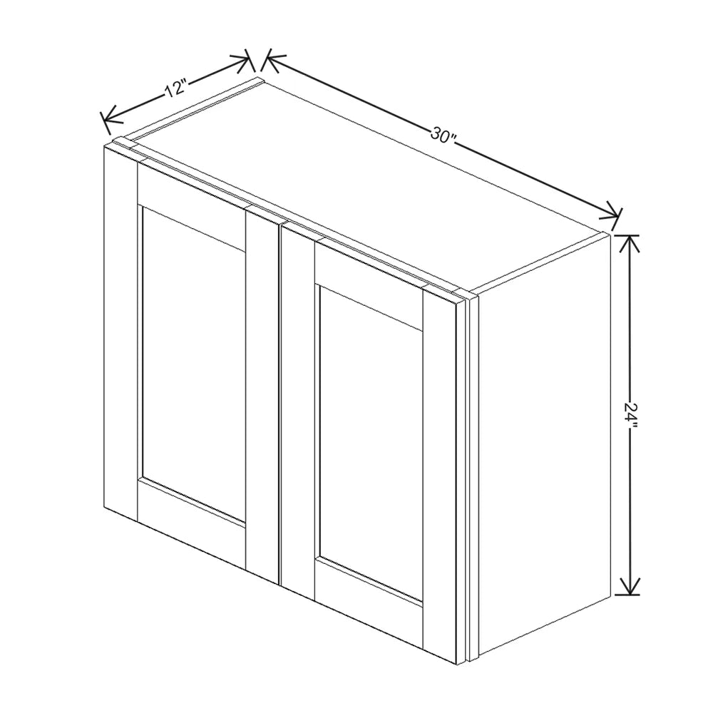 J&K White Shaker S8 Double Door Wall Cabinet - 30" W x 24" H