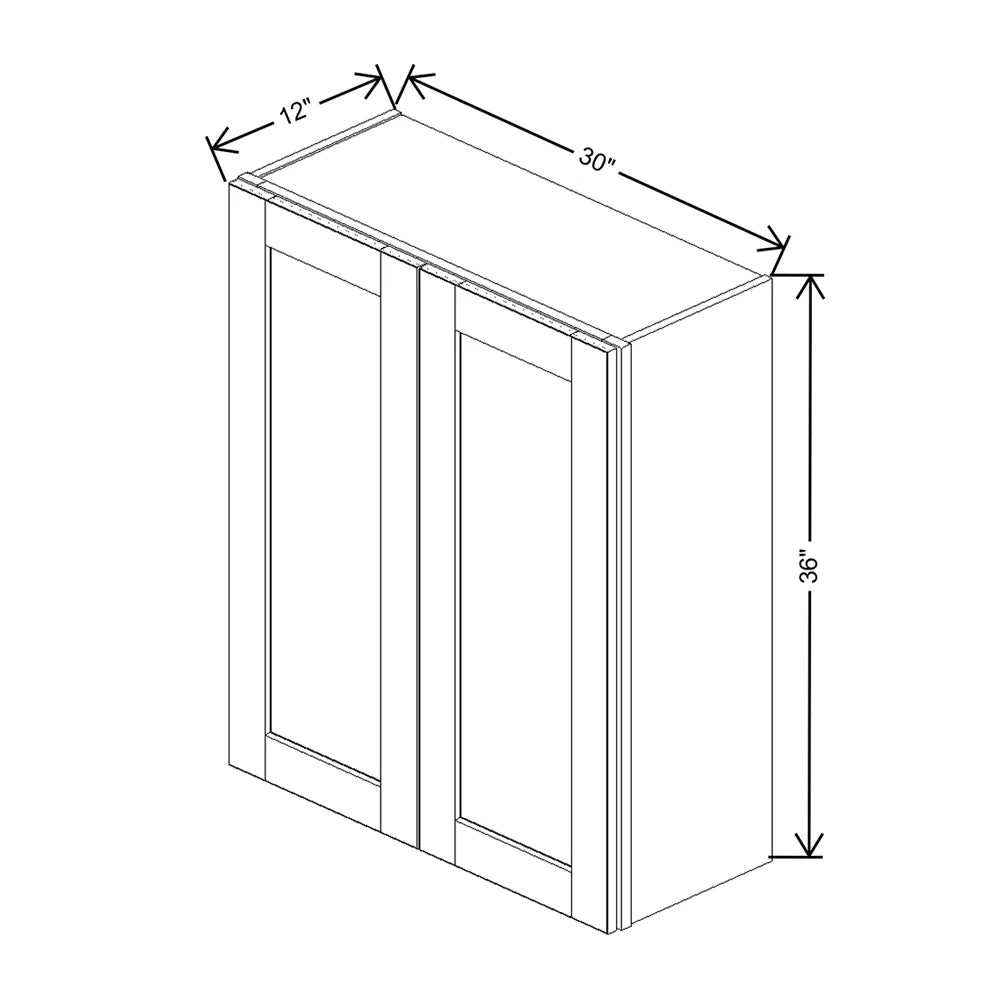 J&K White Shaker S8 Double Door Wall Cabinet - 30" W x 36" H